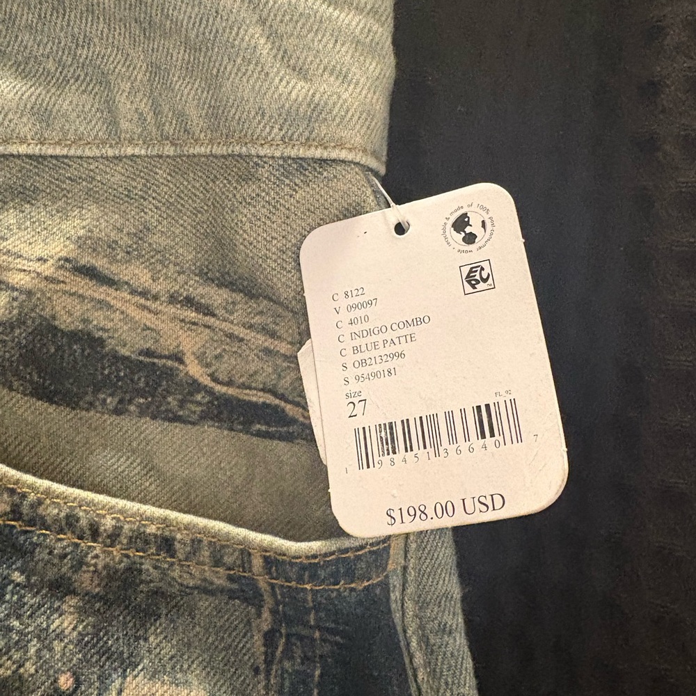 Free People We The Free Illusions Printed Relaxed Jeans Indigo Combo Size 27 NWT - Picture 11 of 11